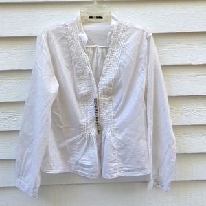 ELIE TAHARI WHITE COTTON LONG SLEEVE SHIRT WITH SILVER BUTTONS DETAILING